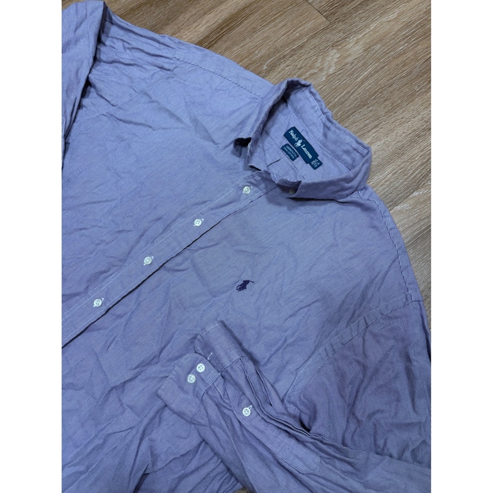 Ralph Lauren Yarmouth‎ Mens 17.5 34/35 Purple Stripe Cotton Button Down Shirt